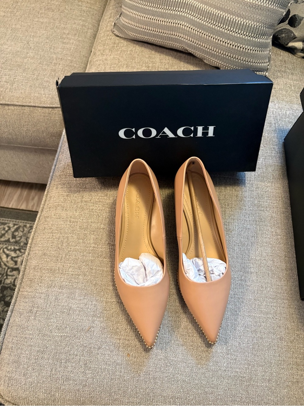 Coach Pointed Toe Leather Flats in Tan